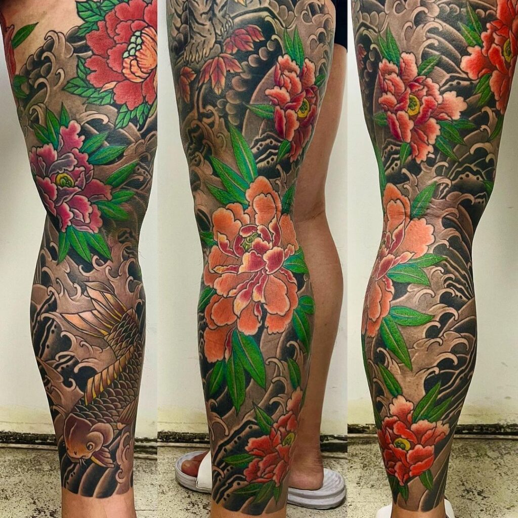 traditional Japanese tattoo leg sleeve