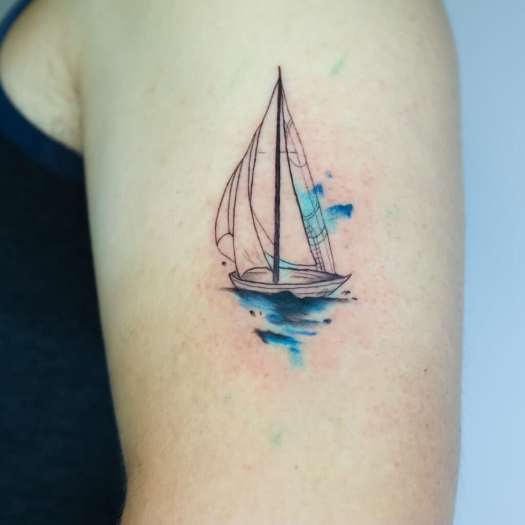 Mantle Tattoo_downtown Los Angeles_watercolor fine line_boat tattoo