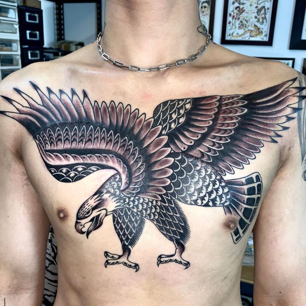 mantle tattoo_los angeles_traditional tattoo_eagle black and grey